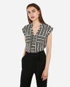 Express Womens Striped Short Sleeve Zip Front Chelsea Popover