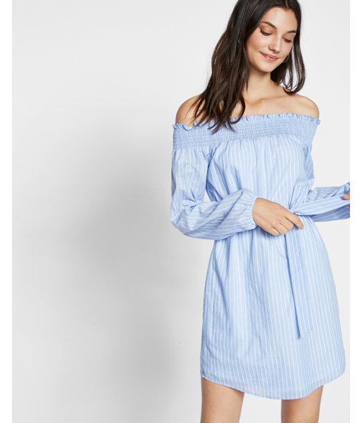 Express Womens Express Womens Petite Striped Off The Shoulder Cotton Blend