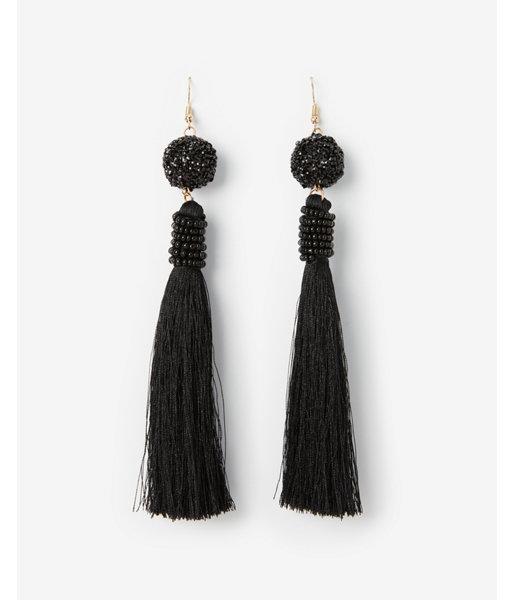 Express Womens Crushed Beaded Ball Tassel Earrings