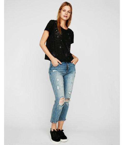 Express Womens Express One Eleven Embellished Linen-blend Boxy Tee