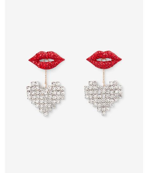 Express Womens Pav Lip And Heart Drop Jacket Earrings