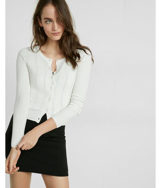Express Womens Petite Ribbed Crew Neck Cardigan