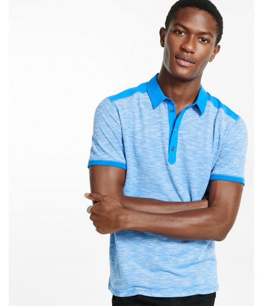 Express Mens Marled Slub Oxford Contrast Pique Polo