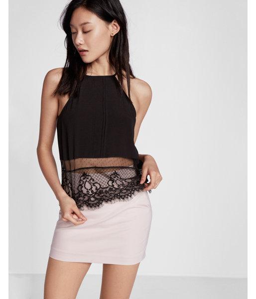 Express Lace Hem High Neck Cami