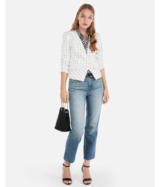 Express Womens Windowpane Cutaway Blazer