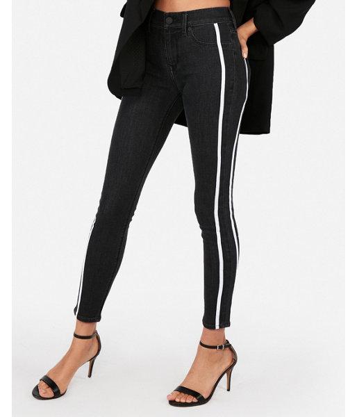 Express Womens Mid Rise Tuxedo Stripe Black Ankle Jeggings