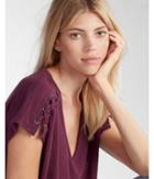 Express Womens Lace-up Shoulder Linen-blend Tee
