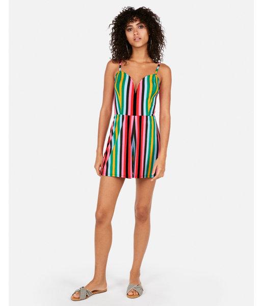 Express Womens Stripe V-wire Cami Romper