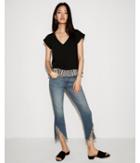 Express Womens V-neck Rolled Sleeve Ruffle Back Tee