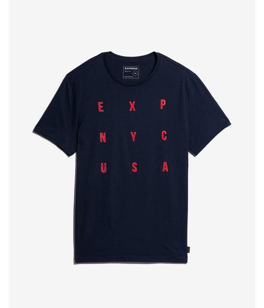 Express Mens Exp Nyc Usa Stacked Raised Graphic Tee