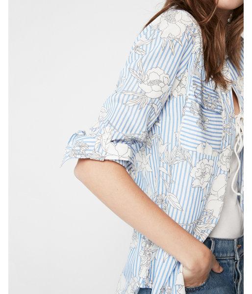 Express Womens Petite Stripe Floral City Shirt By Express