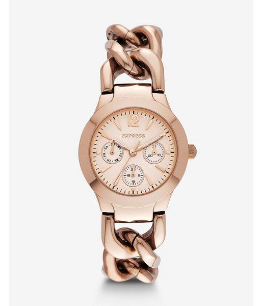 Express Mens Multi-function Chain Link Bracelet Watch - Rose