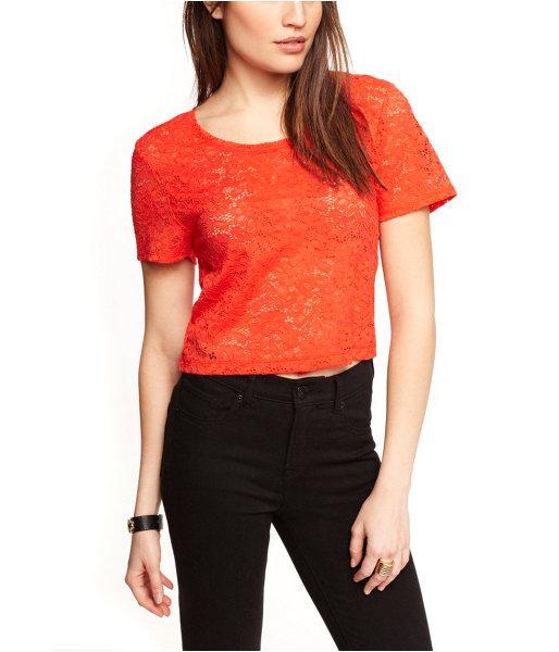 Express Womens Floral Lace Cropped Tee Orange X