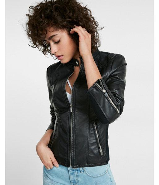 Express Womens (minus The) Leather Double Peplum Jacket