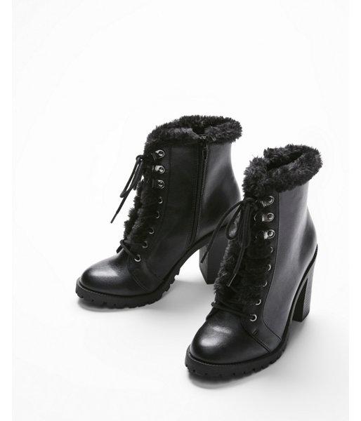 Express Womens Faux Fur Trim Heeled Combat Boots