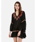 Express Womens Floral Embroidered Pom Tunic