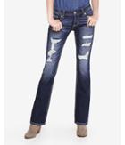 Express Womens Dark Distressed Low Rise Thick Stitch Bootcut Jean