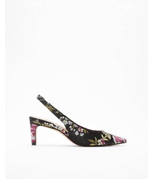 Express Womens Floral Brocade Slingback Kitten Heels
