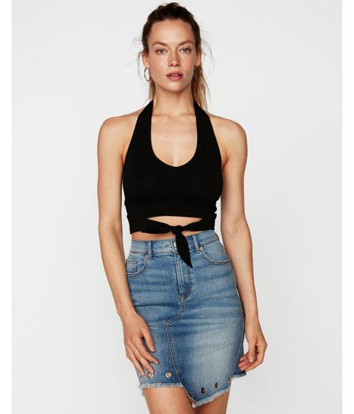 Express Womens Express One Eleven Tie Front Cropped Halter Top