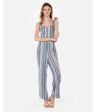 Express Womens Striped Button Front Cut-out Tie Back Jumpsuit