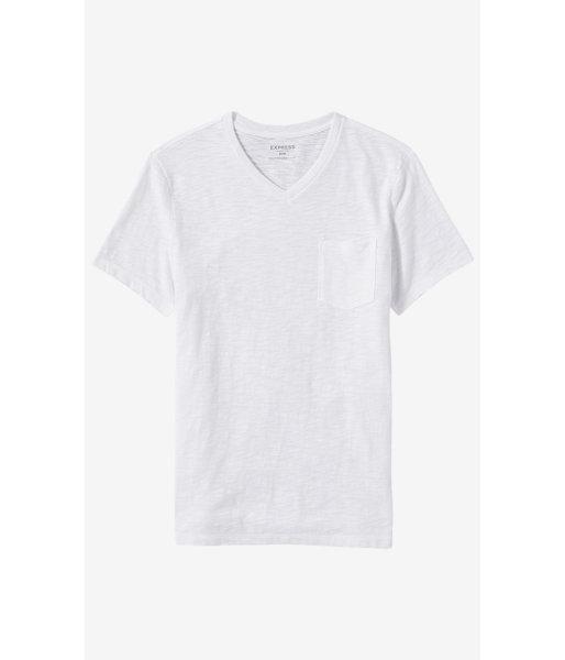 Express Men's Tees White Slub Knit V-neck Pocket T-shirt