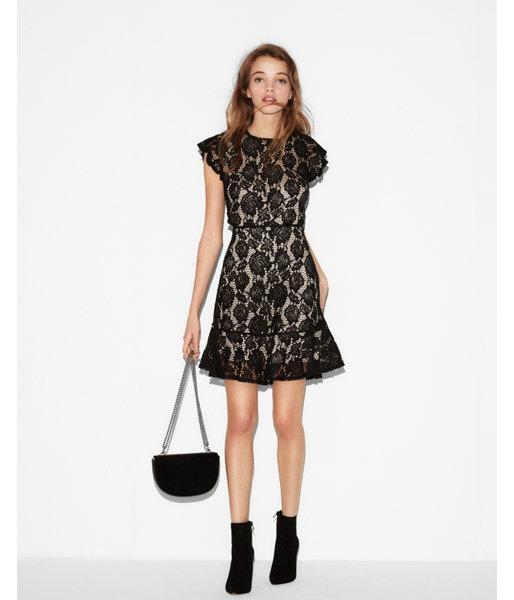 Express Womens Lace-up Back Fit And Flare Dress