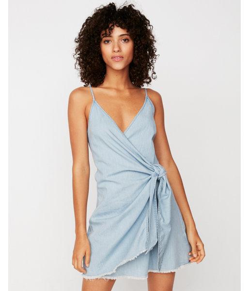 Express Womens Knot Front Surplice Fit And Flare Dress
