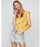 Express Womens Floral Ruffle Shoulder Smocked Bodice Top