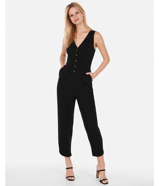 Express Womens Button Front Tie Back Jumpsuit