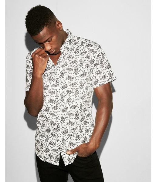 Express Mens Slim Fitfloral Button Down Short
