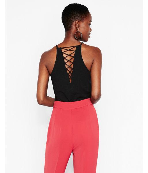 Express Womens High Neck Lace-up Back Tank