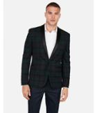 Express Mens Slim Black Plaid Shawl Collar Stretch Tuxedo Jacket