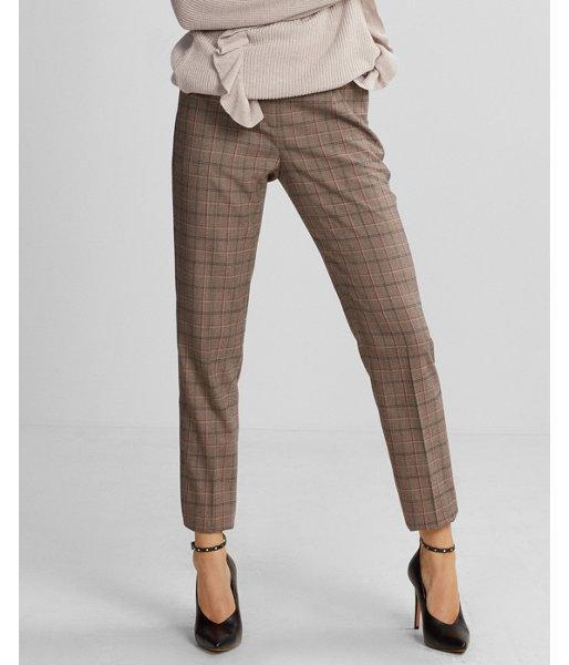 Express Womens High Waisted Plaid Pleated Ankle Pant