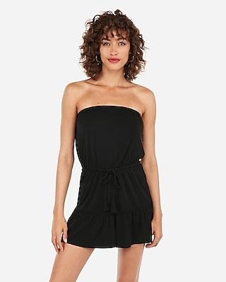 Express Womens Strapless Flounce Hem Romper