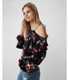 Express Womens Floral Lace Up Shoulder Ruffle Blouse