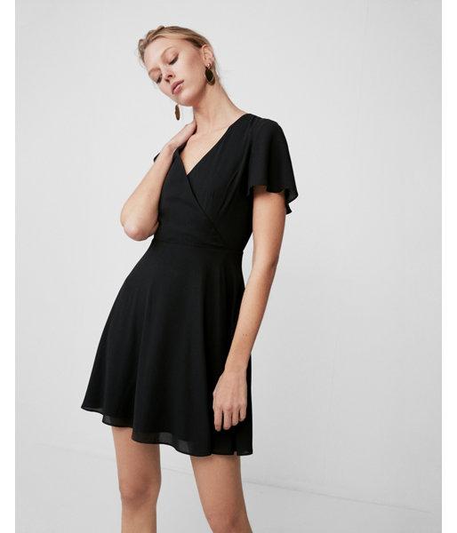 Express Womens Surplice Flutter Sleeve Fit And Flare Dress