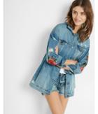 Express Petite Rose Embroidery Denim Boyfriend Jacket