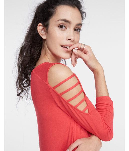 Express Womens Strappy Shoulder Crew Neck Tee