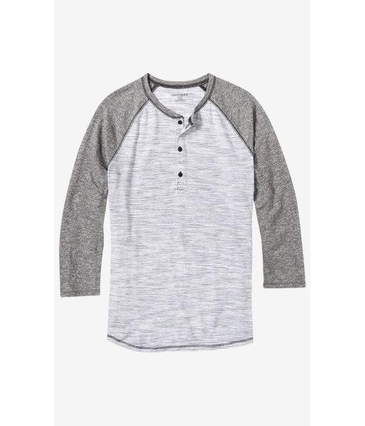 Express Men's Tees Textured Stripe Baseball Henley T-shirt