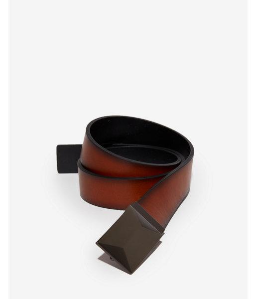 Express Mens Reversible Stretch Raised Geo Plaque Belt