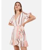 Express Womens Multi-striped Ruffle Wrap Front Tie Dress