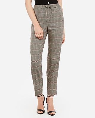Express Womens High Waisted Plaid Drawstring Joggers