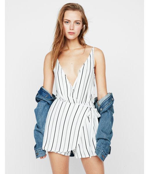 Express Womens Striped Surplice Tie-front Romper