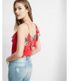 Express One Shoulder Floral Ruffle Tank