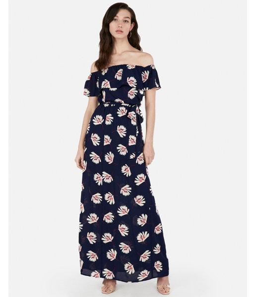Express Womens Palm Print Off The Shoulder Ruffle Tie