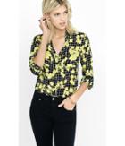 Express Women's Tops Slim Fit Bright Floral Grid Print Portofino