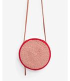 Express Womens Red Woven Straw Circle Crossbody