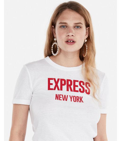 Express Womens Express One Eleven Red New York Graphic Tee