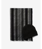 Express Mens Black Striped Scarf And Hat Gift