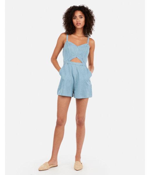 Express Womens Denim Cut-out Romper